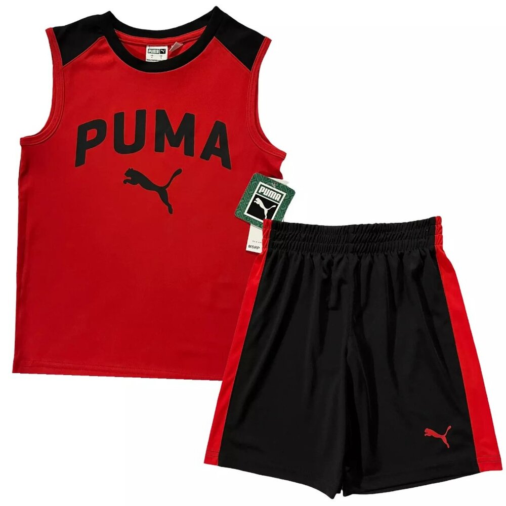 Puma Little Boys T-Shirt and Shorts Set Size 6 Black/Red Sporty & Comfy Outfit
